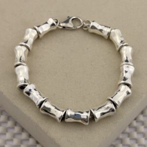 Prata 925 | Pulseira Bambu | Eletroformação | Fecho Lagosta | 19 cm
