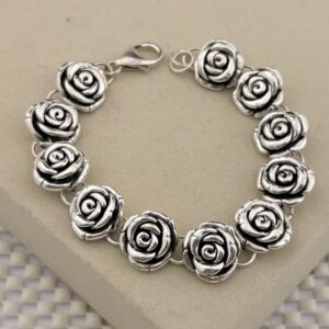 Prata 925 | Pulseira Rosas | Eletroformação | Fecho Lagosta | 20 cm
