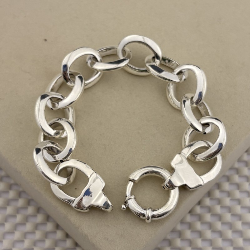 Prata 925 | Pulseira Elo Bold | Eletroformação | Fecho Boia | 21 cm