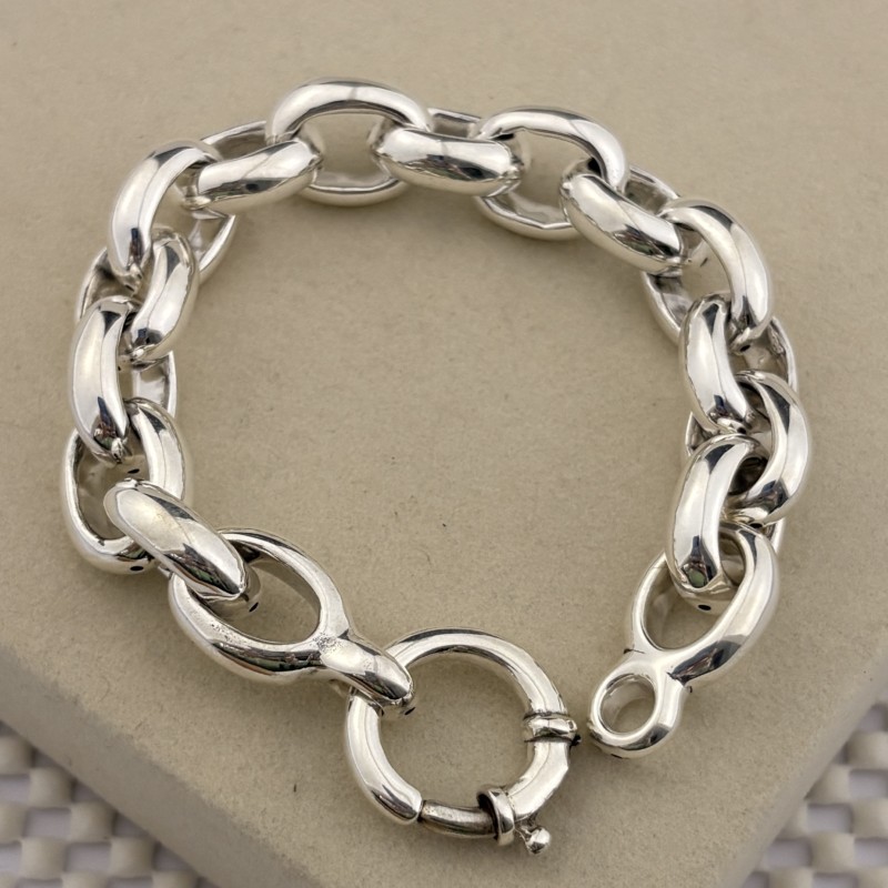 Prata 925 | Pulseira Elo Alongado | Eletroformação | Fecho Boia | 19,5 cm