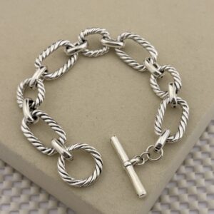 Prata 925 | Pulseira Elo Corda | Eletroformação | Fecho T | 21 cm
