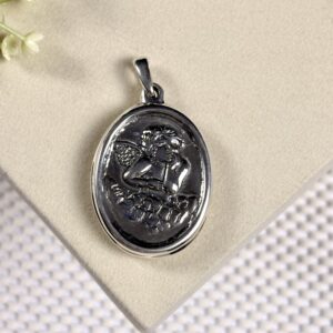 Prata 925 | Medalha Anjo da Guarda | Eletroformação | 3,5cm