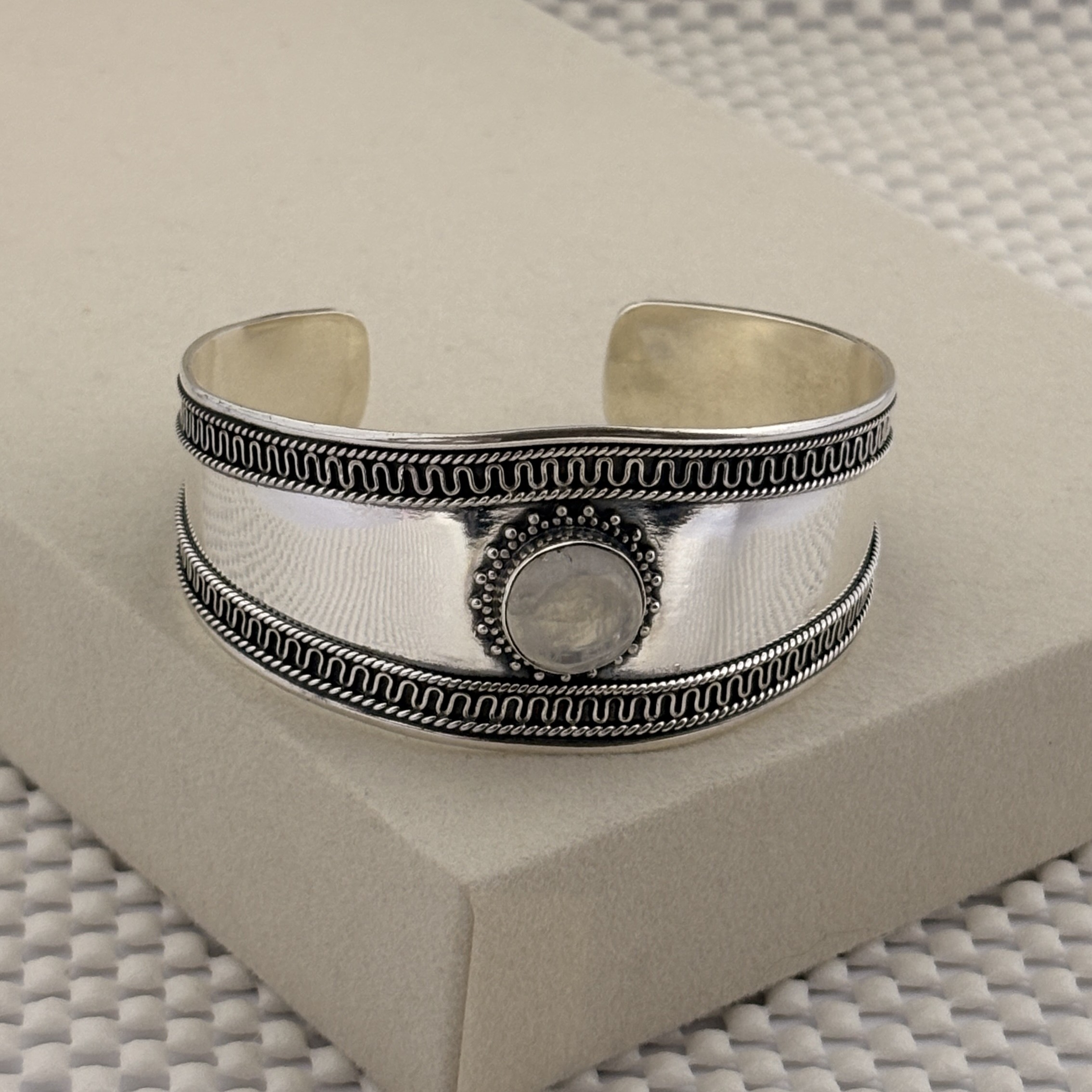 Prata 925 | Bracelete com Pedra da Lua | Ajustável