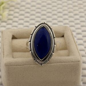 Prata 925 - Anel Pedra Natural | Lápis Lazuli Navete | Aro 15