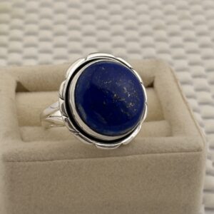 Prata 925 - Anel Pedra Natural | Lápis Lazuli Redondo | Aro 19