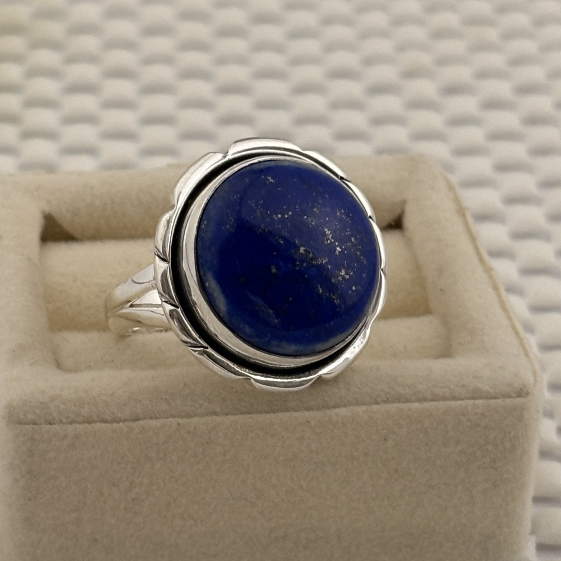 Prata 925 - Anel Pedra Natural | Lápis Lazuli Redondo | Aro 19