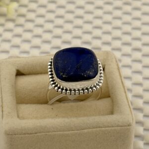 Prata 925 - Anel Pedra Natural | Lápis Lazuli Quadrado | Aro 21