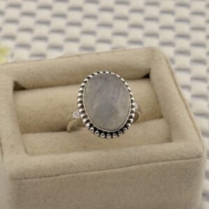 Prata 925 - Anel Pedra Natural | Pedra da Lua Oval | Aro 15