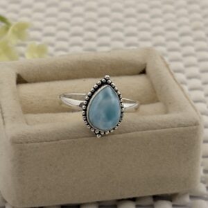 Prata 925 - Anel Pedra Natural | Gota de Larimar | Aro 19