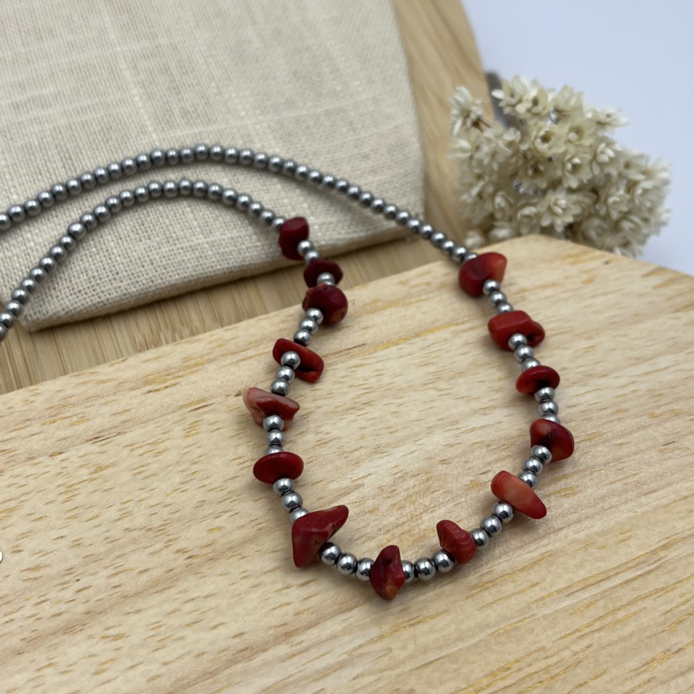 Chocker Hematita com Coral - 40 cm
